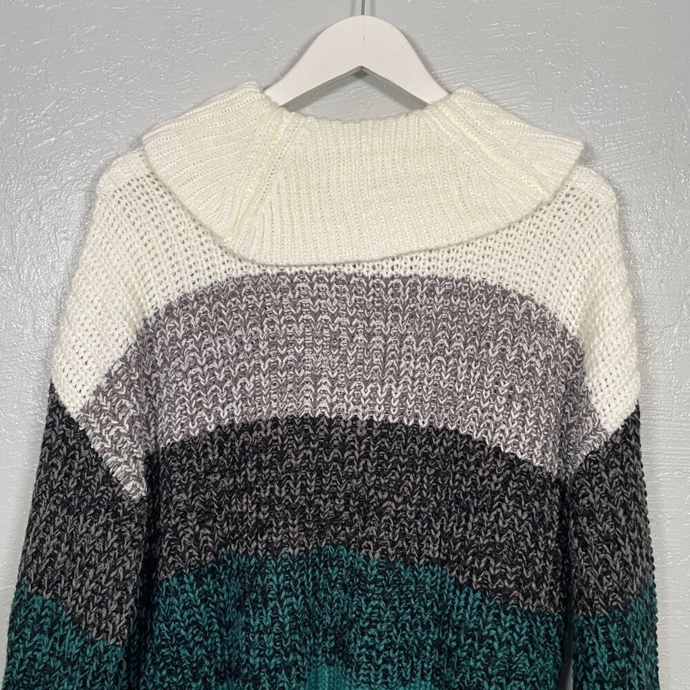 Lane Bryant Women Plus Size 18/ 20 White Gray Green Stripe Sweater Turtleneck - Picture 7 of 9